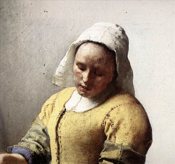 318,油画,维米尔,《倒牛奶的女仆》局部