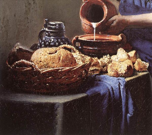 318,油画,维米尔,《倒牛奶的女仆》局部
