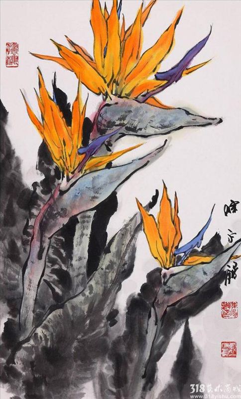 318,陈永锵,国画,国画花鸟,《鹤望兰》