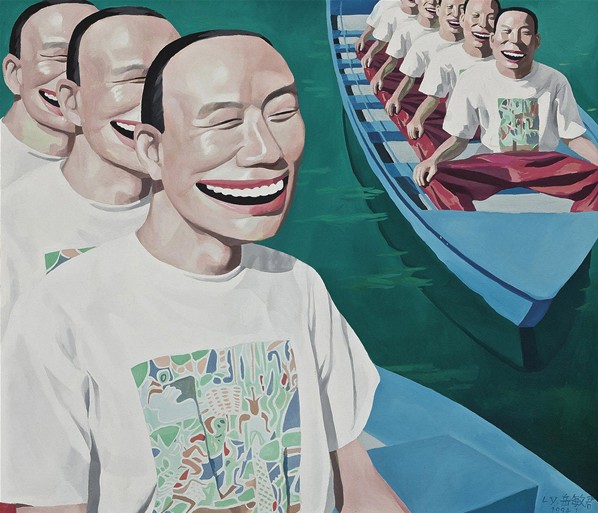 318,当代艺术,岳敏君,油画，《划船》