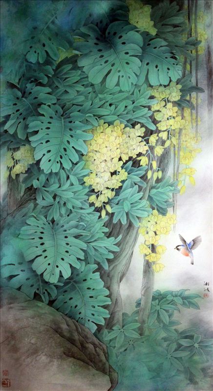 318,318艺术,陈湘波,国画,国画花鸟,《春风拂羽》