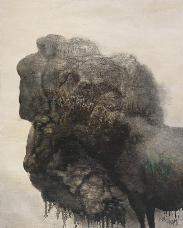 周春芽,油画,当代艺术,原创艺术,艺术收藏,318,318艺术,《黑色的石头和黑色的马》